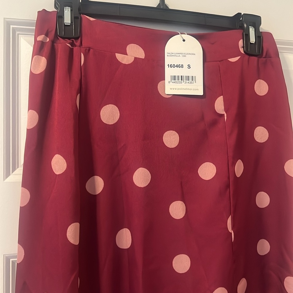 Polka Dot Midi Ruffle Skirt - Raspberry Pink - Picture 4 of 7